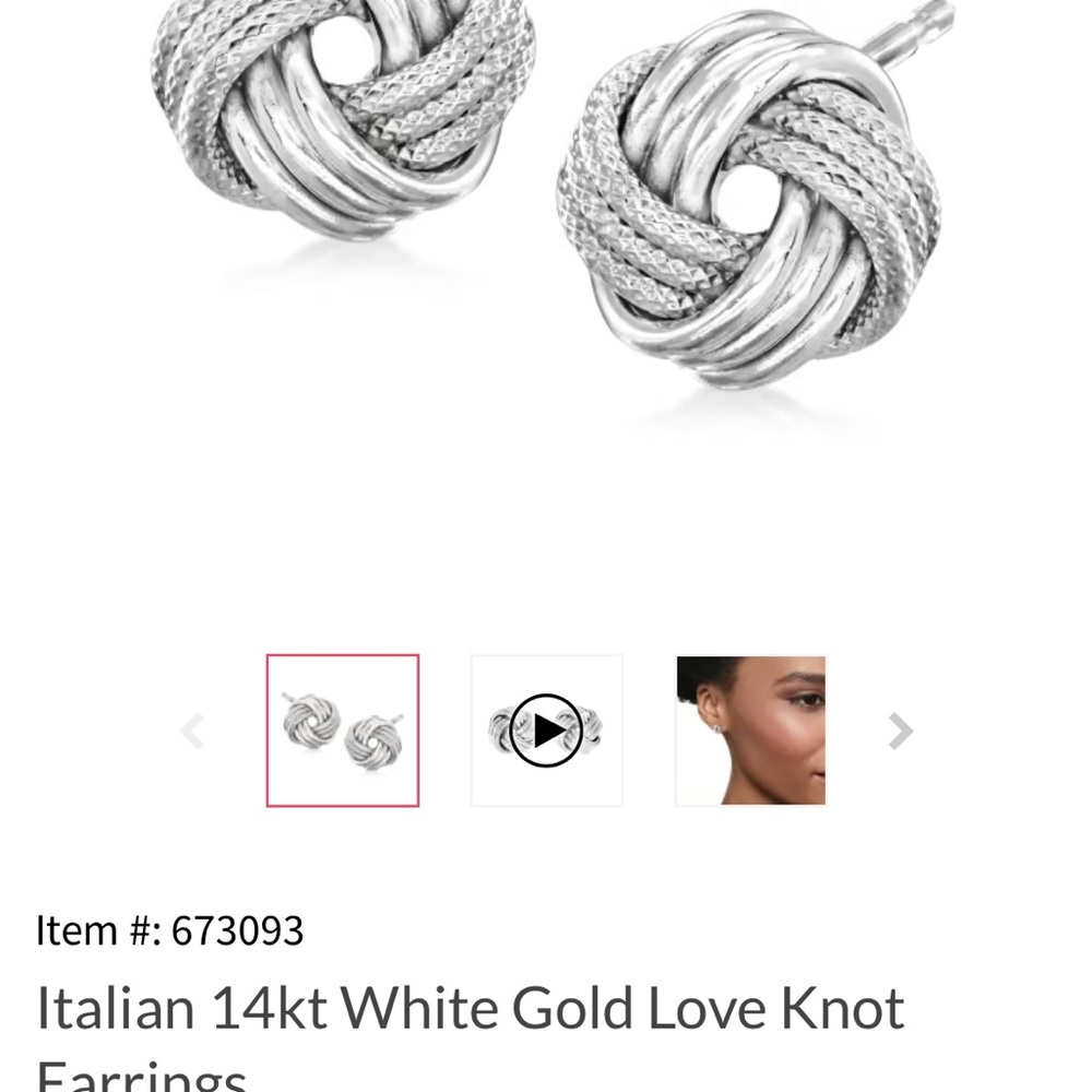 Ross + Simons Italian 14kt white gold love knot earring studs - Picture 6 of 11